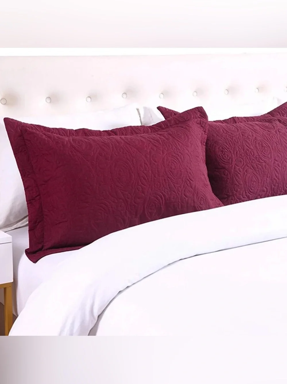 Quilted Pillow Shams in Deep Burgundy